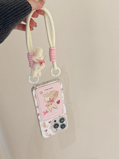 Cute bow bunny cartoon lanyard phone case