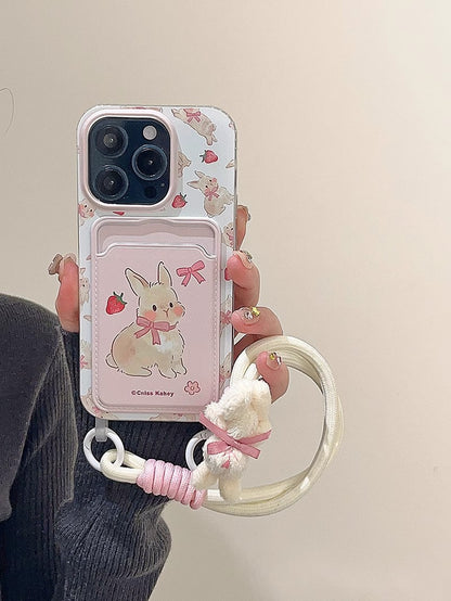Cute bow bunny cartoon lanyard phone case