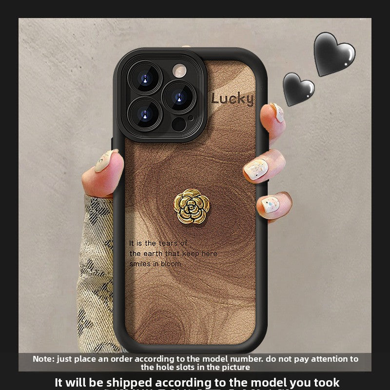 Camellia doll lanyard Maillard matte silicone lambskin phone case