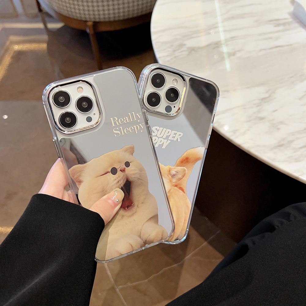 Funny and cute cat dog electroplated mirror phone case