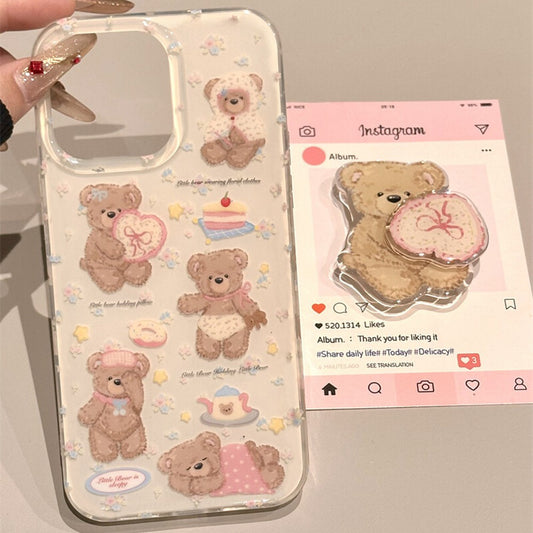 IMD double-layer large hole cute bear plus swivel stand phone case