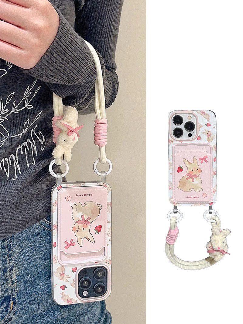 Cute bow bunny cartoon lanyard phone case
