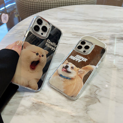 Funny and cute cat dog electroplated mirror phone case