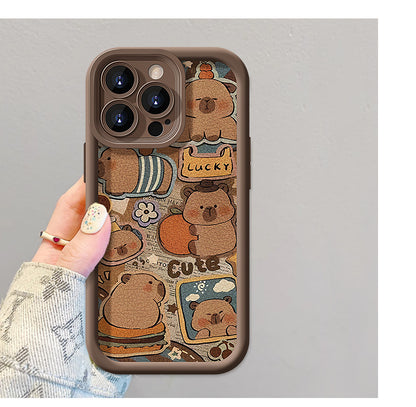Cute Capybara lanyard phone case, soft silicone lambskin