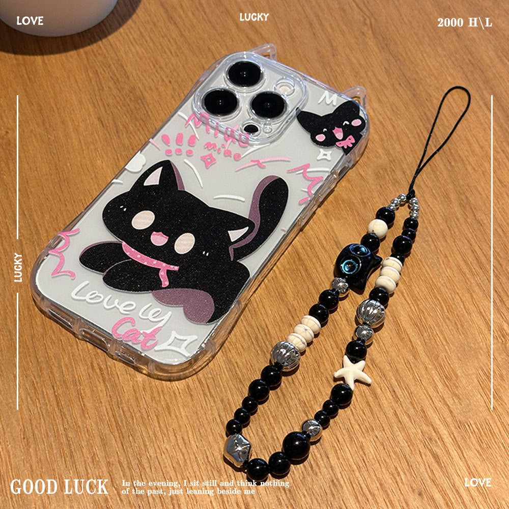 Cute cat ears phone case creative big face cat bracelet protective case
