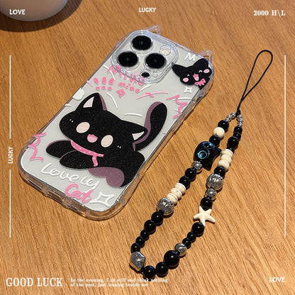 Cute cat ears phone case creative big face cat bracelet protective case
