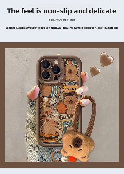 Cute Capybara lanyard phone case, soft silicone lambskin