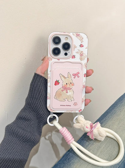 Cute bow bunny cartoon lanyard phone case