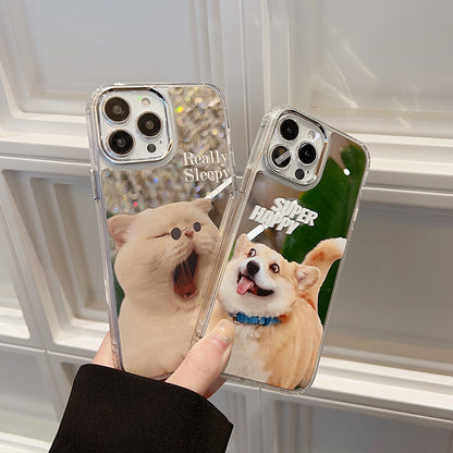 Funny and cute cat dog electroplated mirror phone case