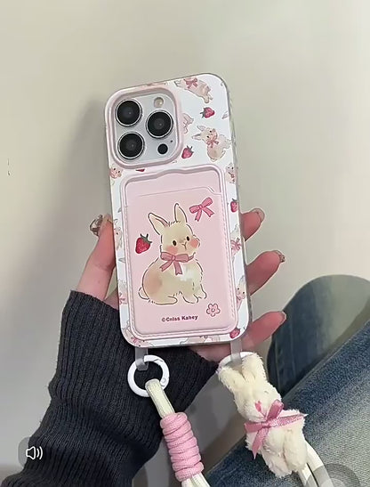 Cute bow bunny cartoon lanyard phone case