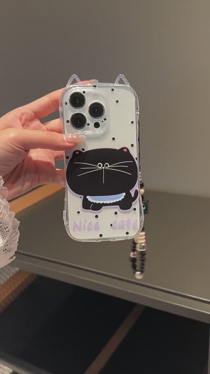Cute cat ears phone case creative big face cat bracelet protective case